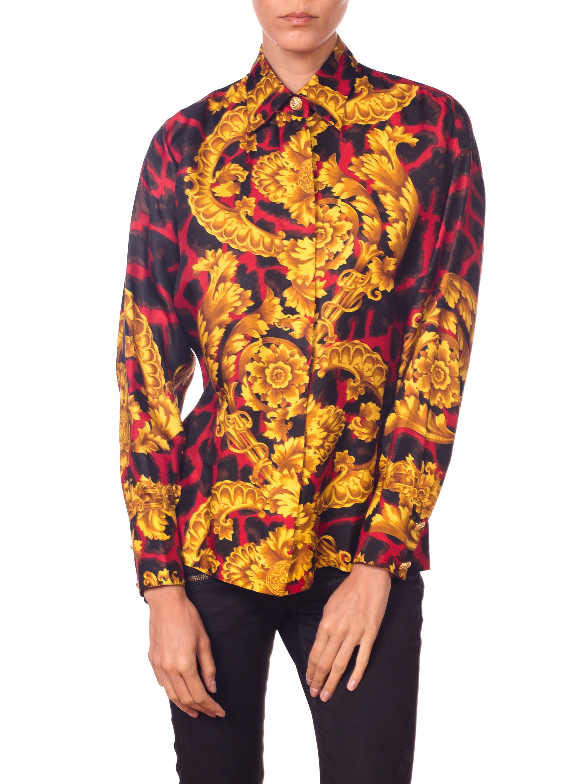 versace red silk shirt