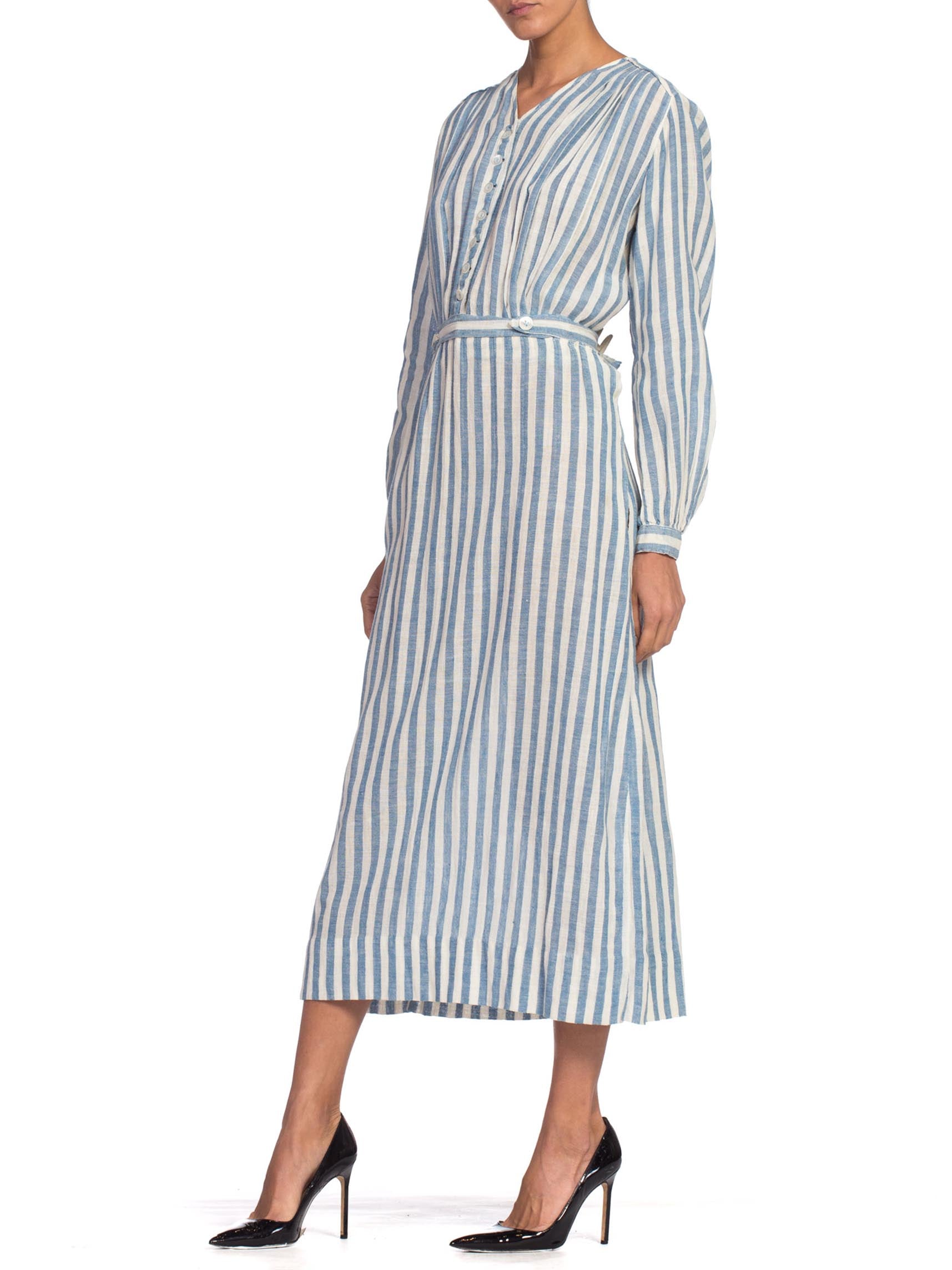 blue and white striped long sleeve dress