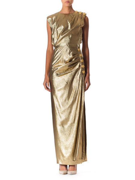 1980s Knockout Silk Lamé Gown from Yves Saint Laurent with High Slit ...