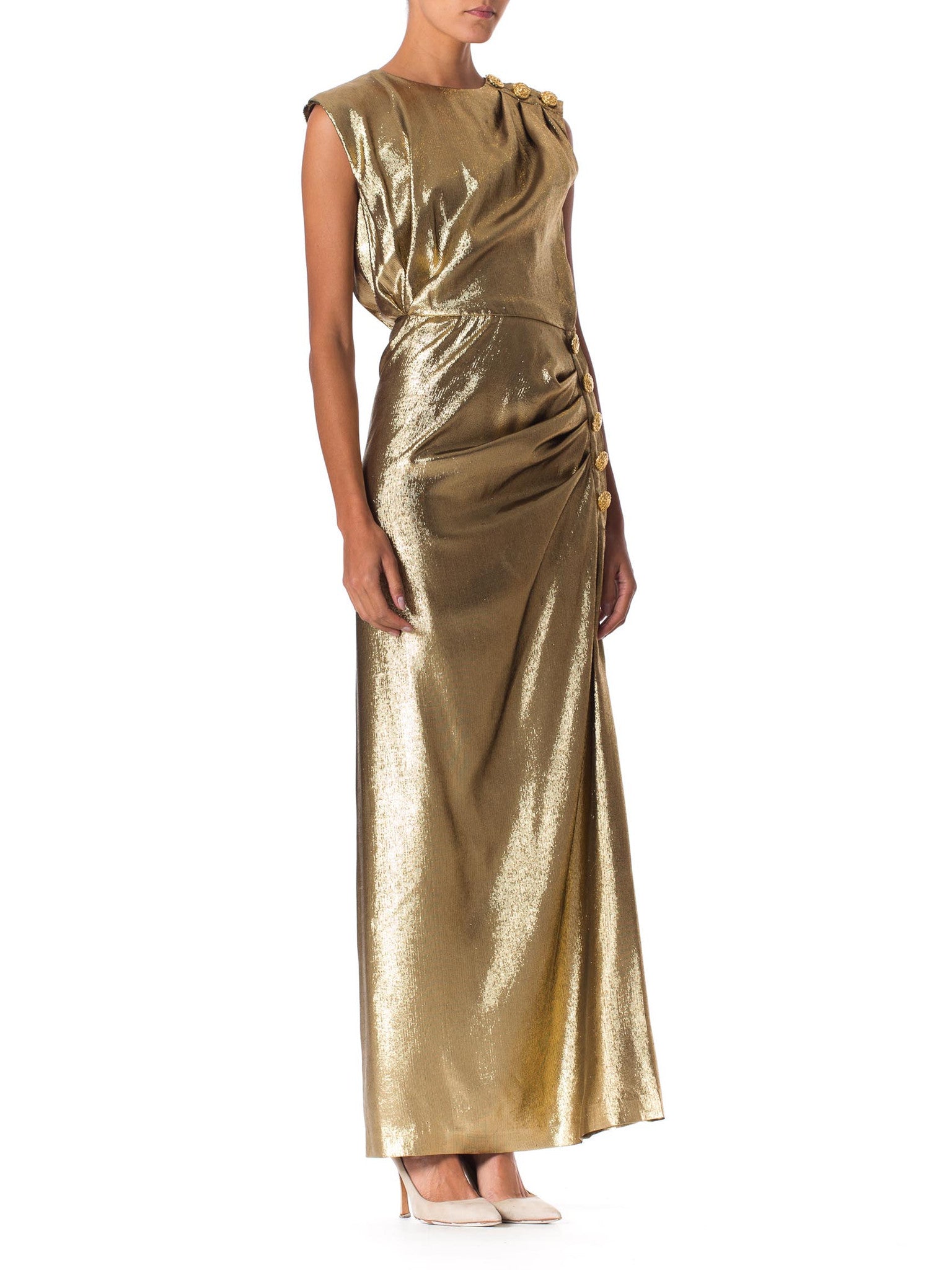 1980s Knockout Silk Lamé Gown from Yves Saint Laurent with High Slit ...