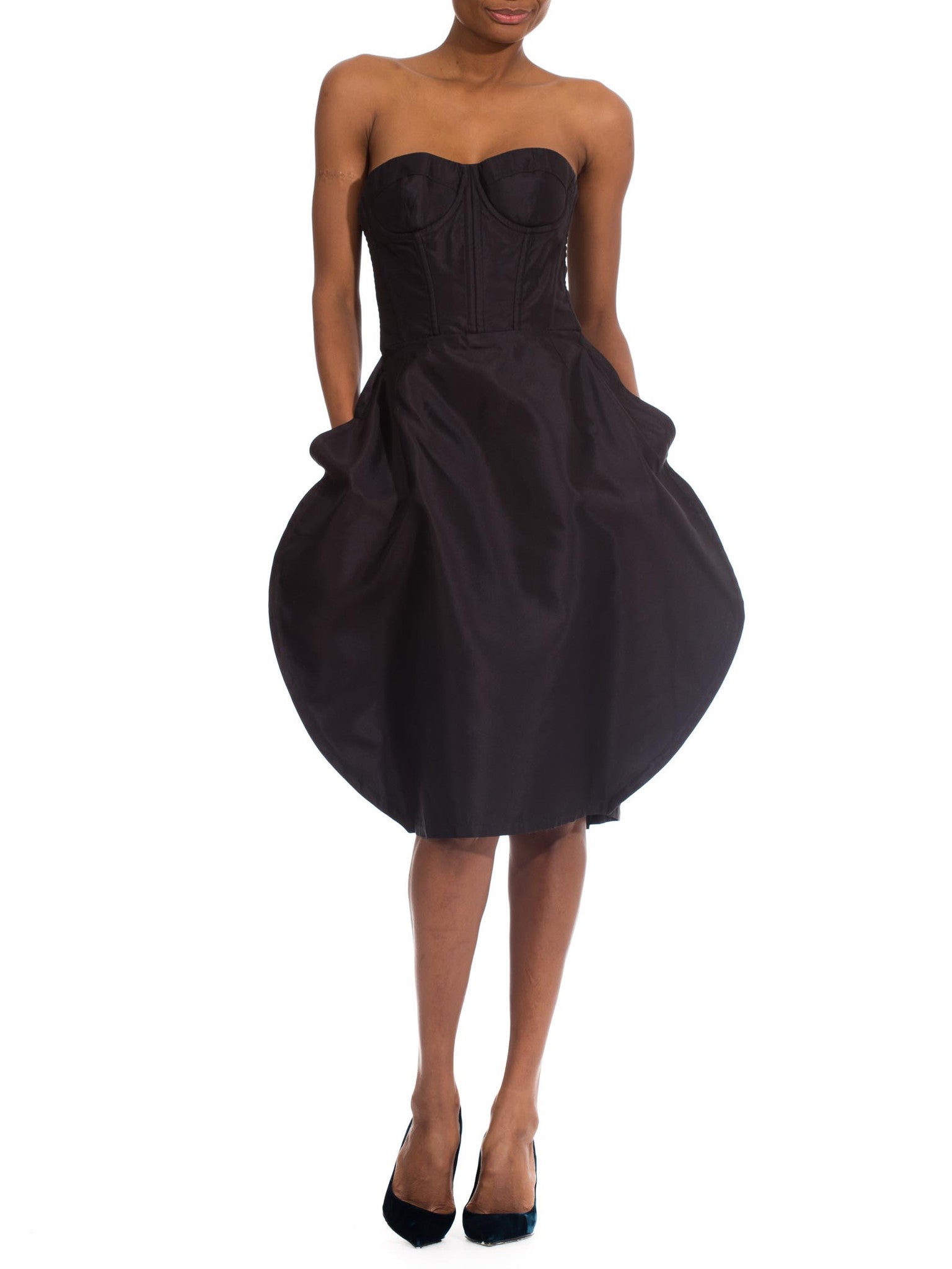 black silk strapless dress