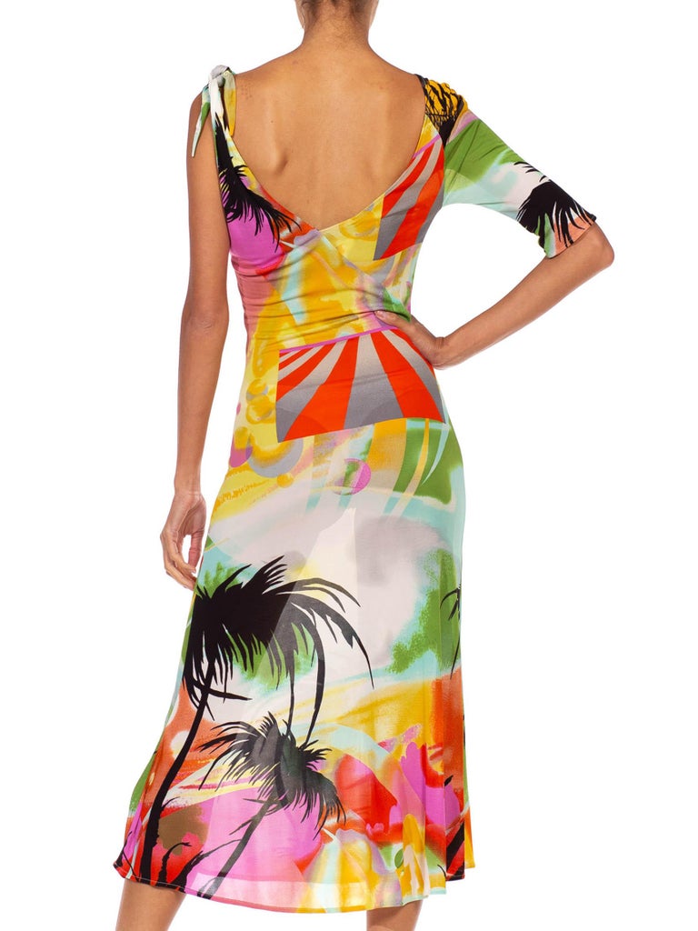 1990S Christian Lacroix Multicolor Viscose & Rayon Island Abstract Print Dress