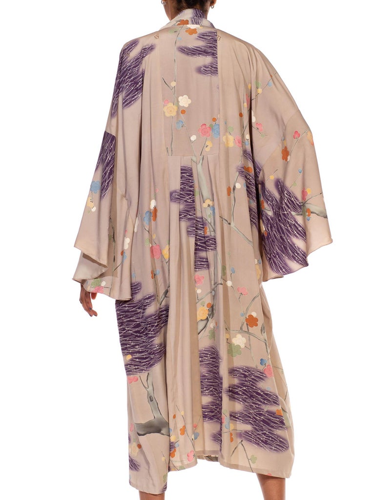 Morphew Collection Dusty Purple Silk Hand Painted Kaftan Made From 1950 S Japanese Kimono