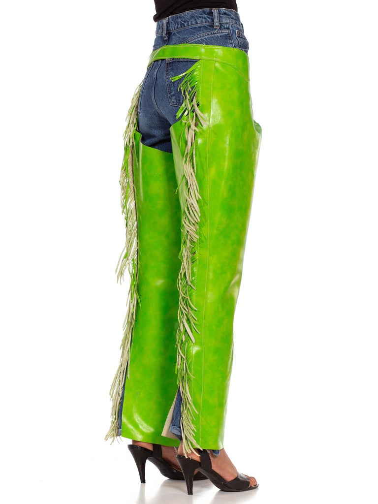 1990S Lime Green Western Style & Fringe Chaps