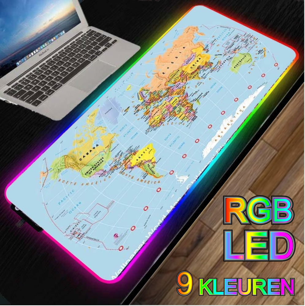 Torrent kleding Vriendelijkheid RGB LED -- Muismat -- Wereldkaart -- 40x90Cm -- LED Verlichting - Gami —  123Winkel