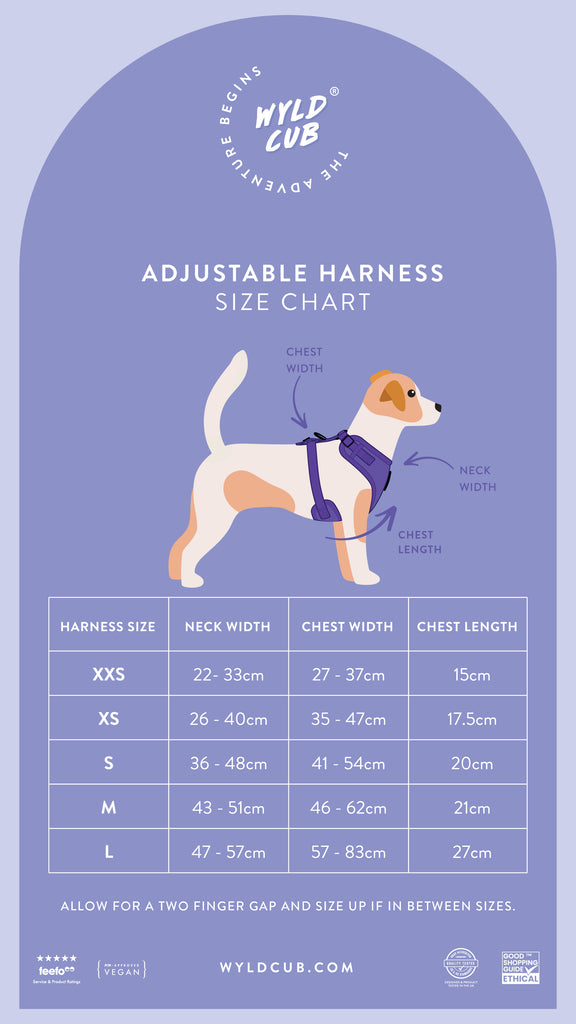 WYLD CUB DOG PUPPY HARNESS COLLAR LEAD SIZE CHART MEASURE GUIDE