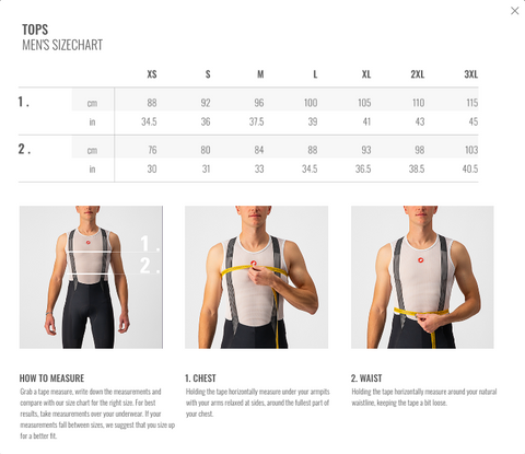 castelli mens jersey size chart