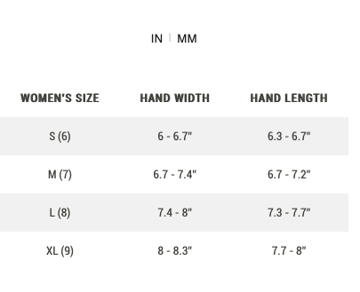 giro gloves size chart