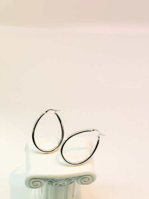 silver oval loop earring