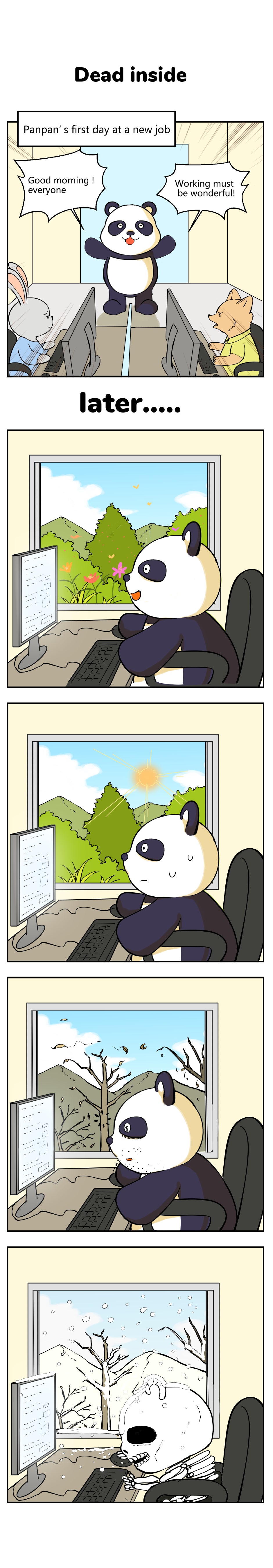 magic buddies comic panpan panda story at work working hard office