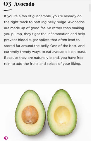 Avocado are a great food for burning the menopause belly.