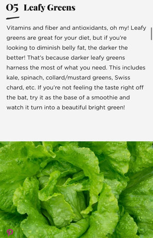 Leafy greens are a great food for burning the menopause belly.