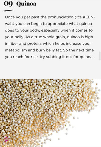 Quinoa are a great food for burning the menopause belly.