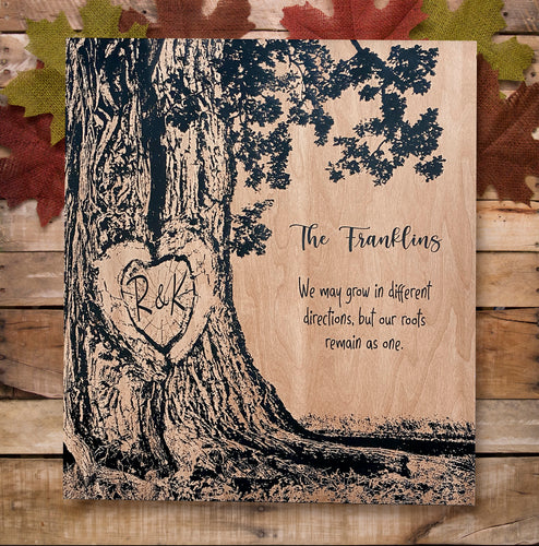 Carved Heart Tree Personalized Art, Engagement Gift For Couples, Name  Carved In Tree Print