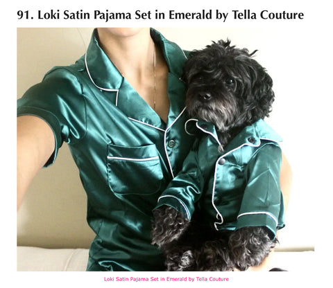 Sarah Scoop Loki Satin Pajama Set in Emerald by Tella Couture