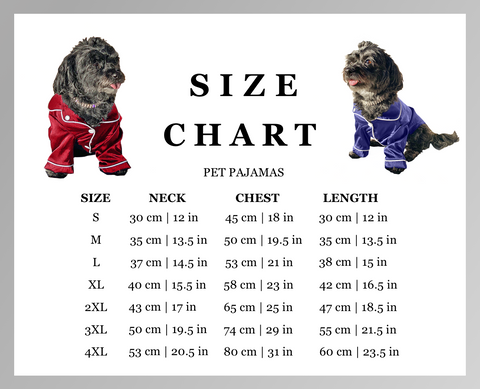 pet pajama size chart tella couture