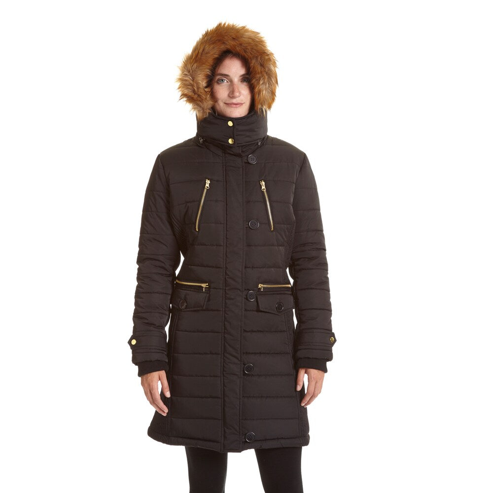 Women's Long Puffer Jacket with Faux Fur Hood – Leather Coats Etc.