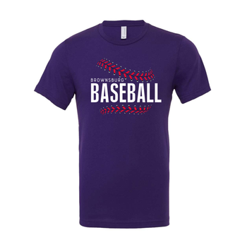 Purple Brownsburg Baseball tee with Baseball Stitches 