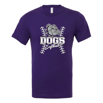 Purple Bulldogs Softball Tee with Softball Stitches  