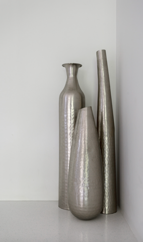 Silver standing floor vases