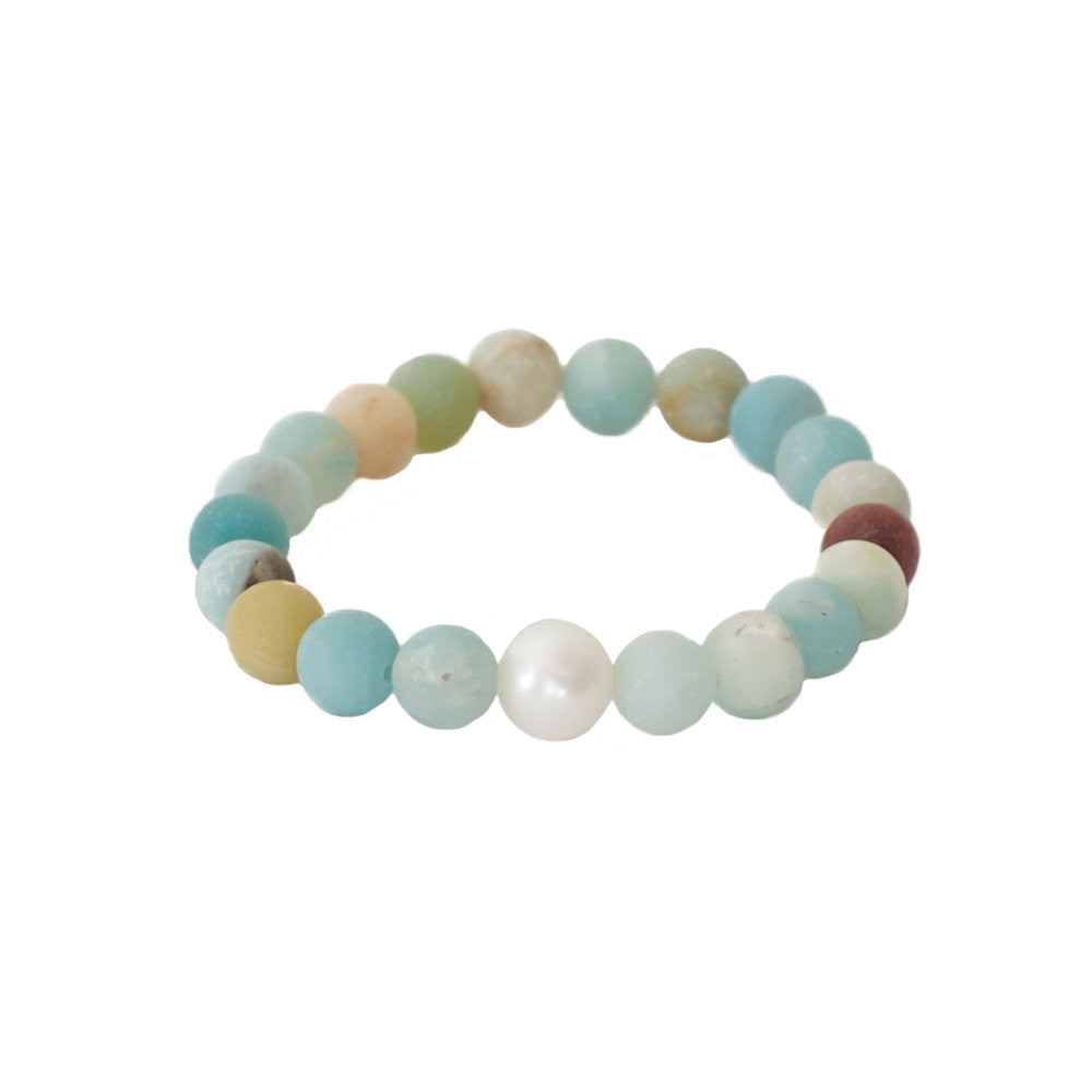 Freshwater Pearl Matte Jasper Stretch Bracelet Sea Lustre Jewelry