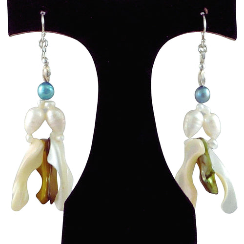 Feuilles Rose-plated Onyx & Mother Of Pearl Earrings | Vintouch Jewels