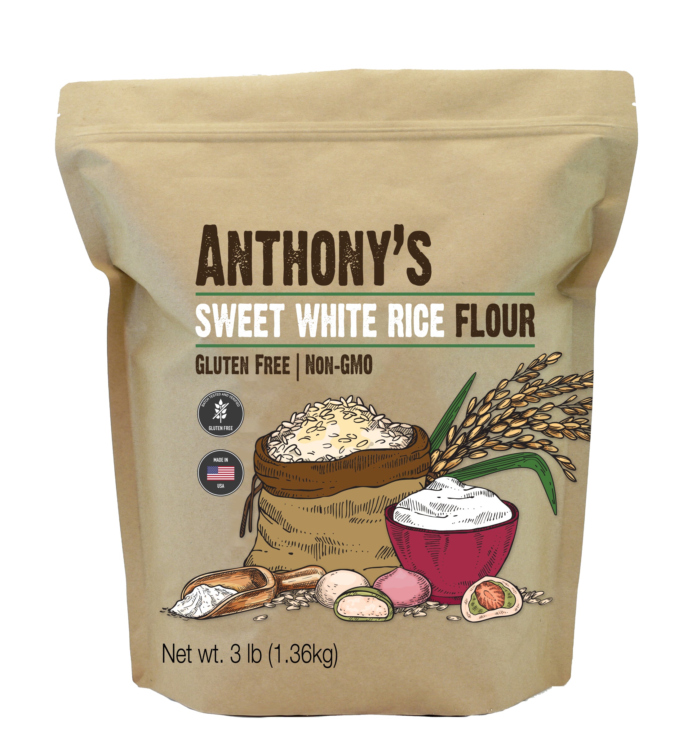 Sweet Rice Flour Gluten Free & NonGMO Anthonys Goods