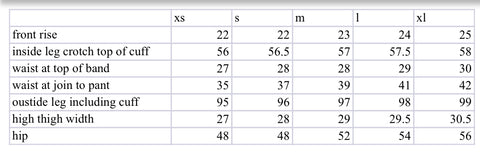 Size Chart Suzy D Joggers