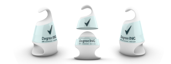 Visual render showing the Degree inclusive deodorant from three angles. Click to read case study PDF.