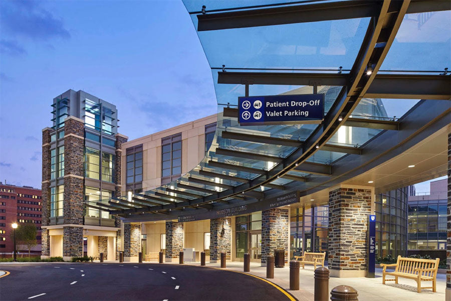 Duke University Eye Center with HOK Architects - view of the exterior sheltered walkway 