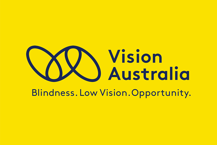 Vision Australia logo with slogan Blindness. Low Vision. Opportunity below it.