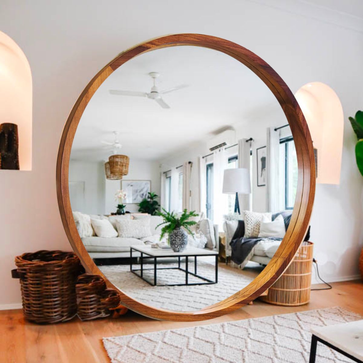 Image of Mora Round Wooden Mirror