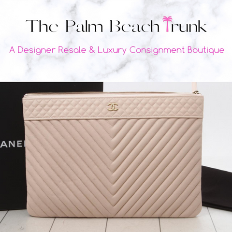 Chanel Caviar Leather Quilted and Chevron Pouch (18C) - The Palm Beach  Trunk Designer Resale and Luxury Consignment