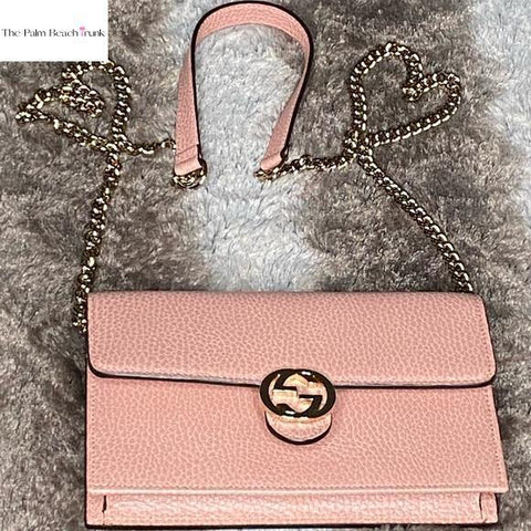 Gucci Dollar Calfskin Interlocking G Chain Wallet (WOC) in Soft Pink