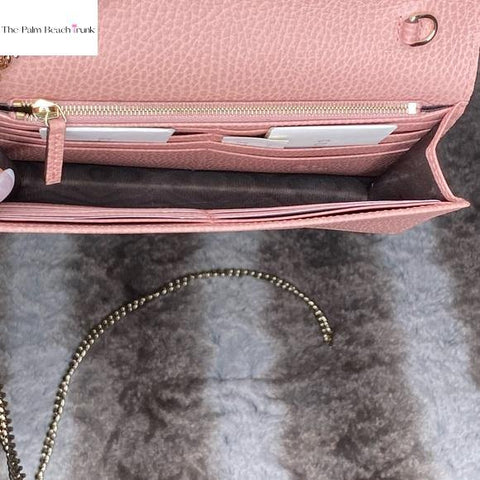 Gucci Dollar Calfskin Interlocking G Chain Wallet (WOC) in Soft Pink