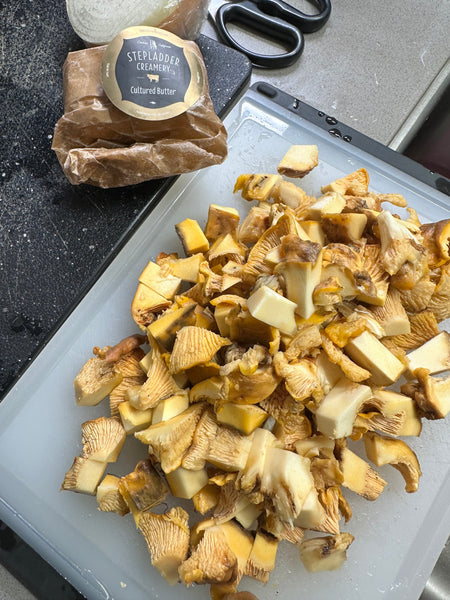 Chanterelle mushrooms and butter