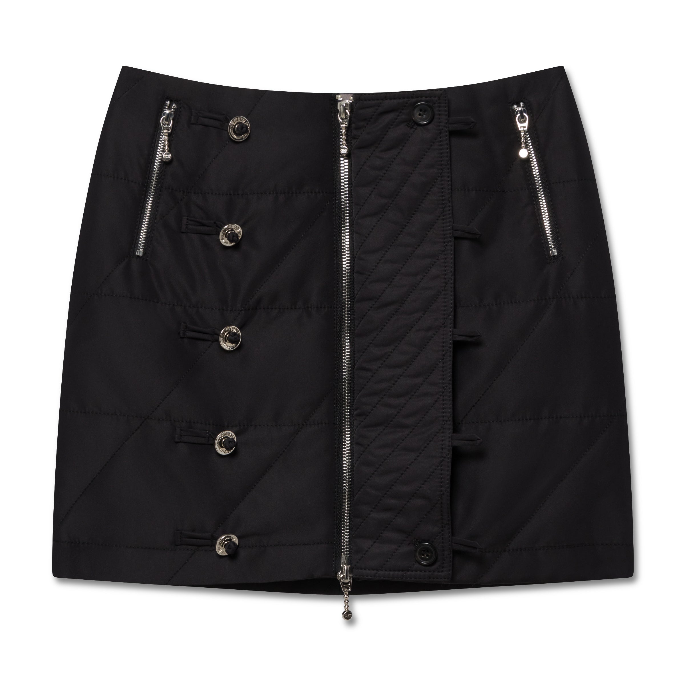 Quilted Buttoned Mini Skirt Black