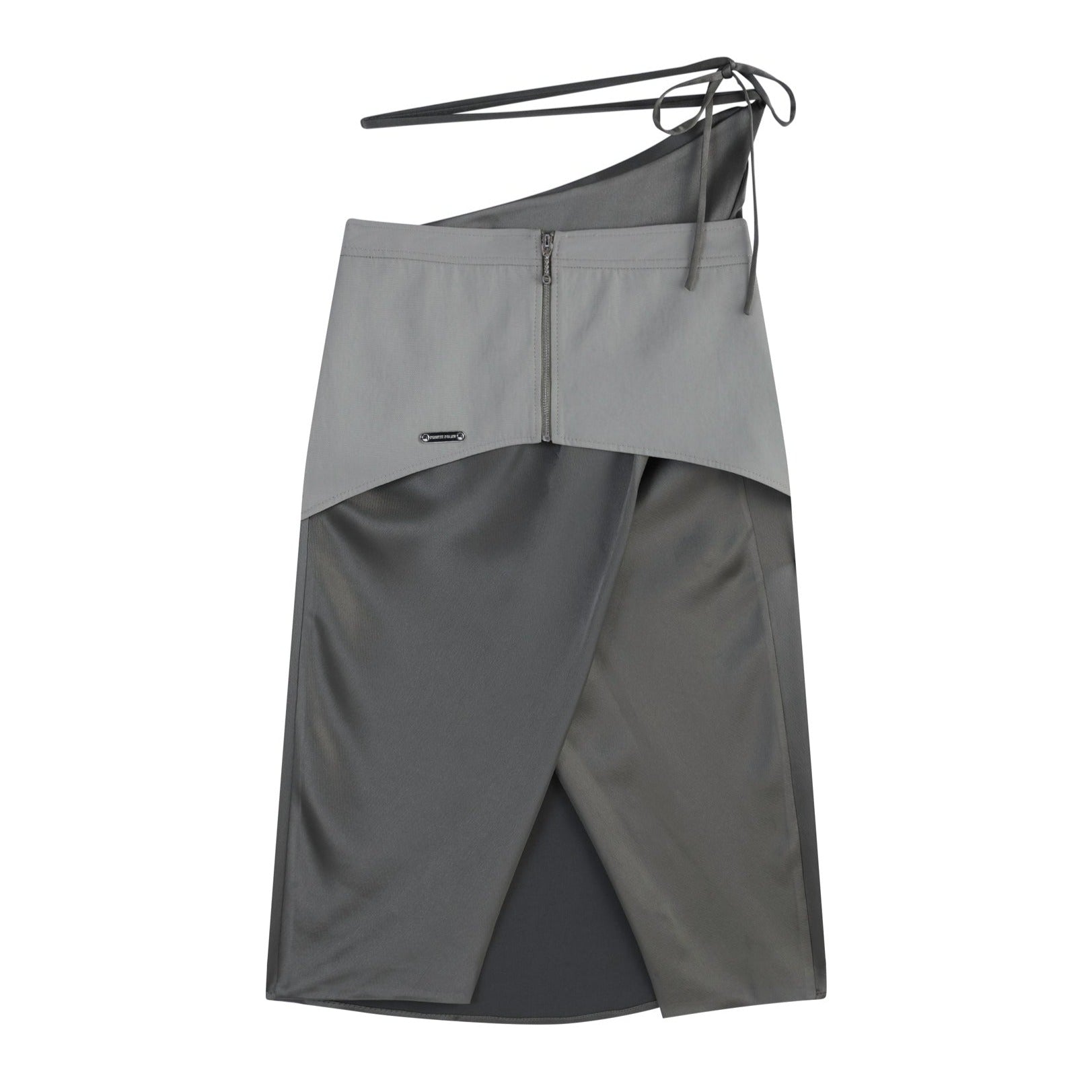 Double Layer Wraparound-Tie Satin Skirt Grey