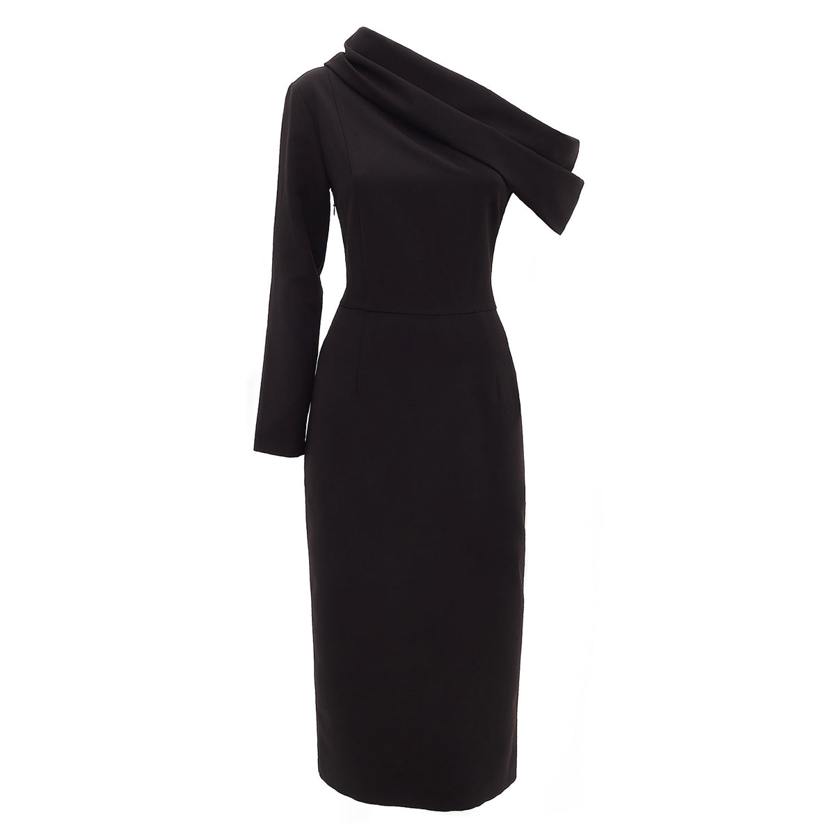 JULIA ALLERT - One Shoulder Cowl-Neck Midi Dress Black | DOORS NYC