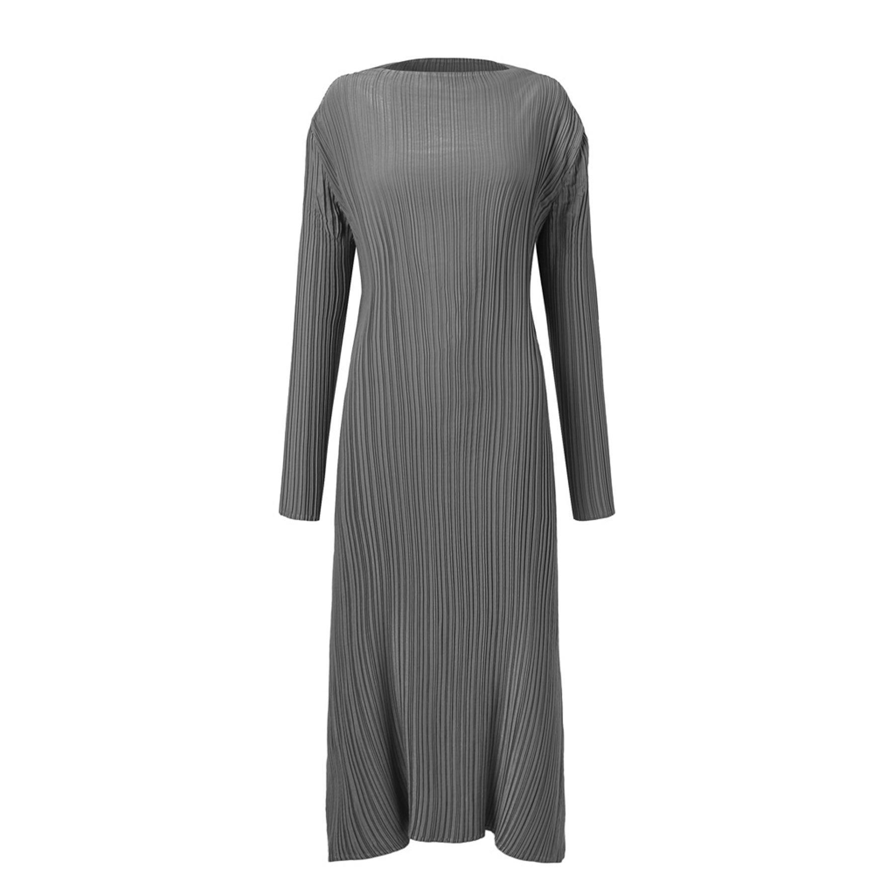 Gray Pleated Highneck Dress PR Sample