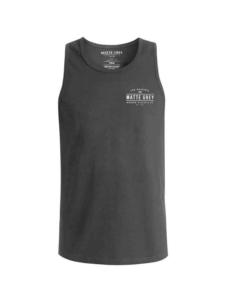 Matte Grey Men's Marquee Charcoal Sleeveless Graphic Tank - Haus of Grey