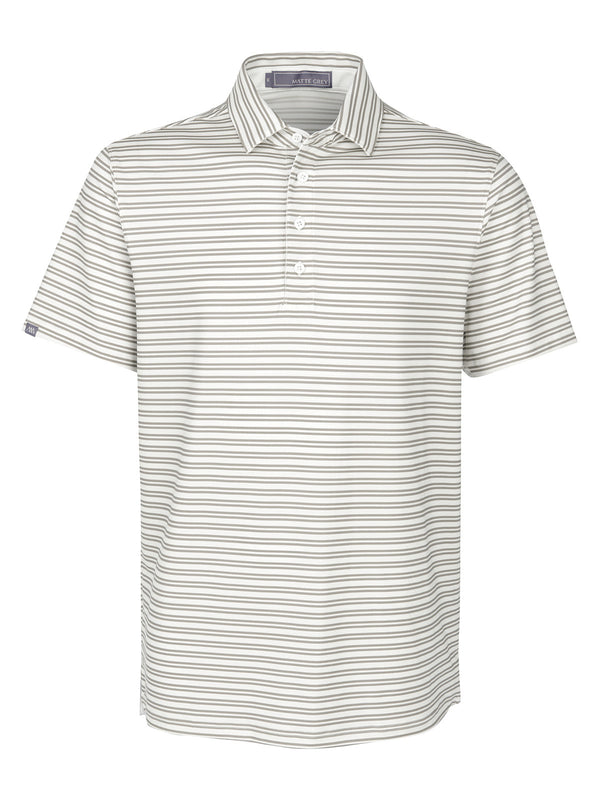 Matte Grey Men's Brody White (Terrain) Striped Polo - Haus of Grey