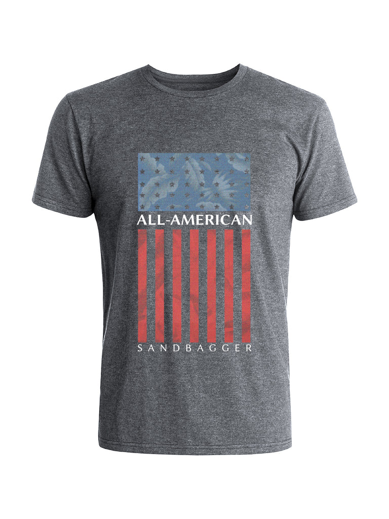 red white and blue graphic tee