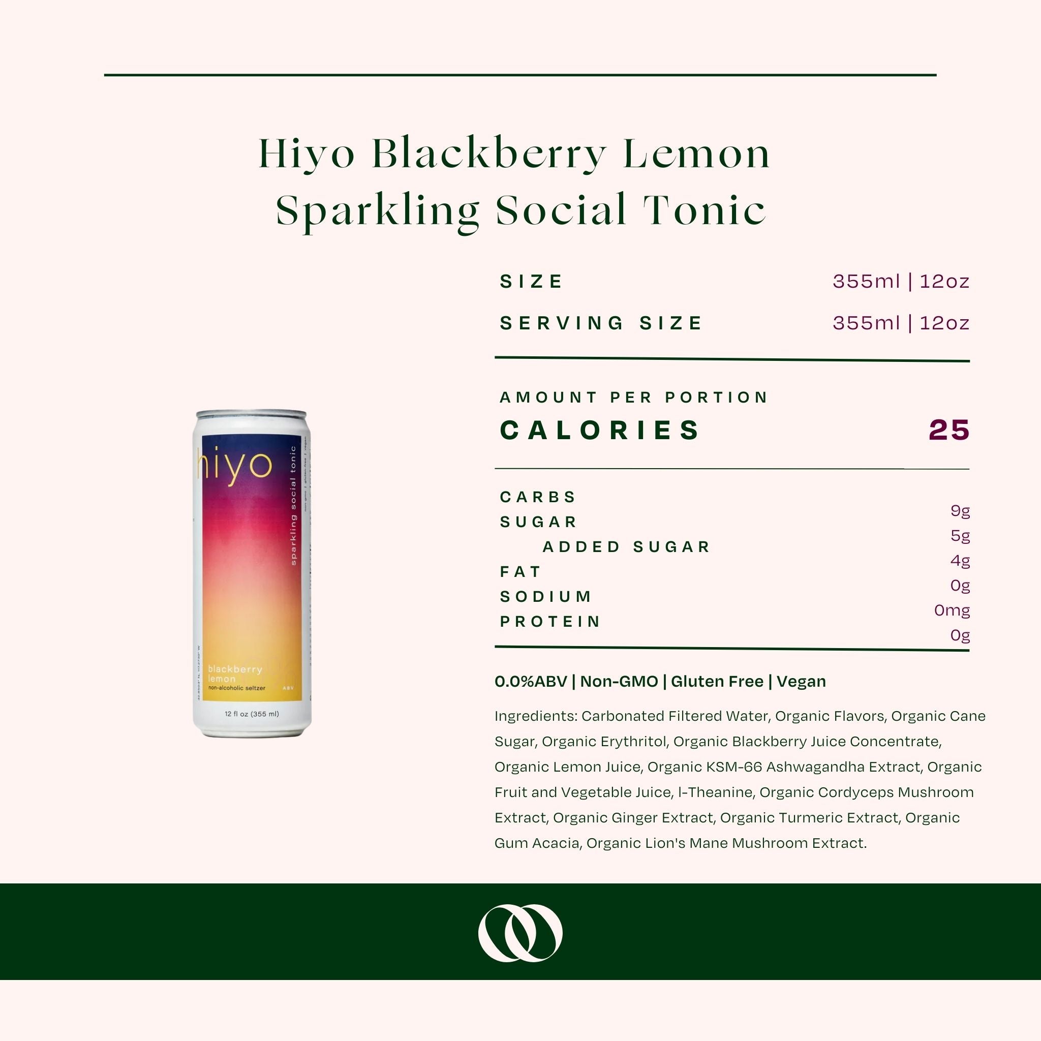 Hiyo - Blackberry Lemon Non-Alcoholic Sparkling Social Tonic - Single Can