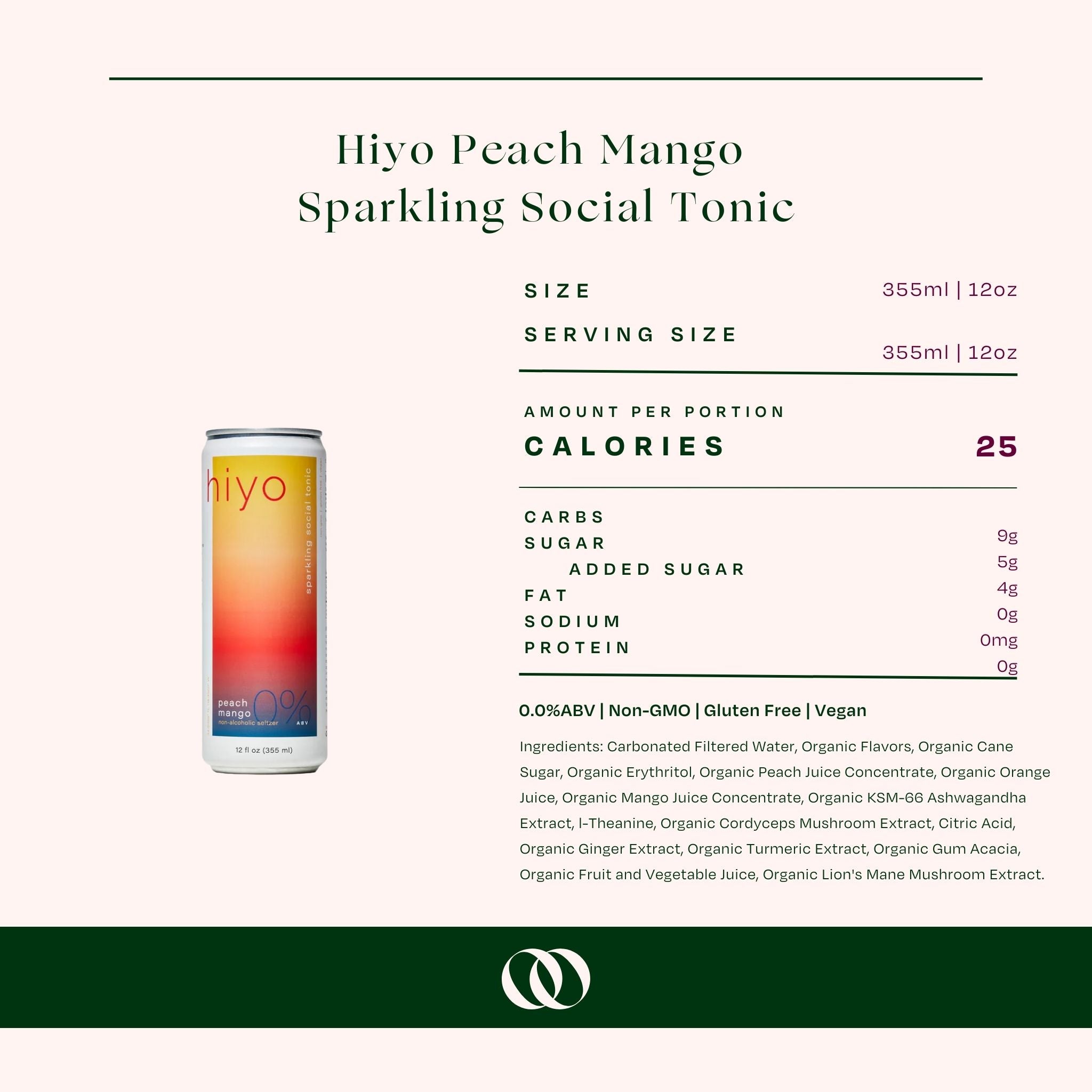 Hiyo Peach Mango Non-Alcoholic Sparkling Social Tonic (Single Can)