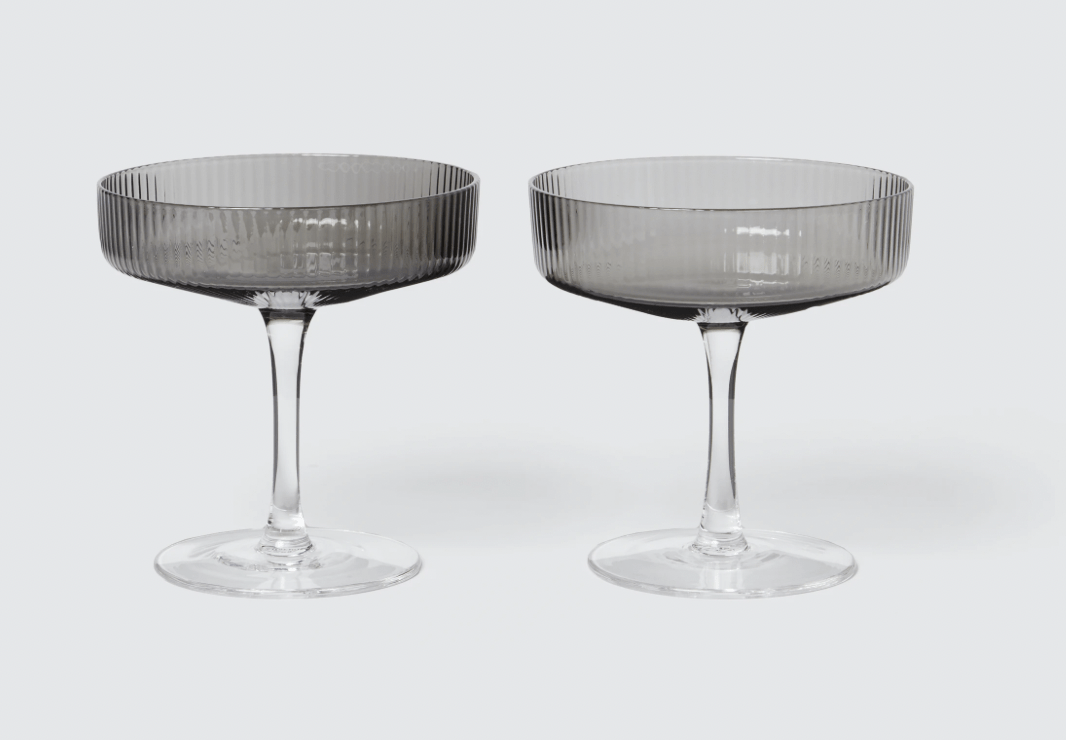 ferm Living Ripple Champagne Saucer (Set of 2) in Smoked Grey