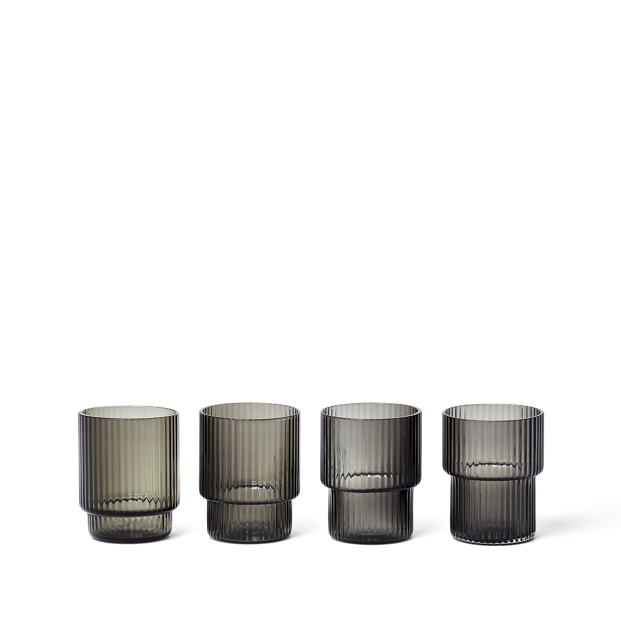 ferm LIVING Ripple Glass in Smoked Gray (set of 4) H: 8.8 x W: 7 cm