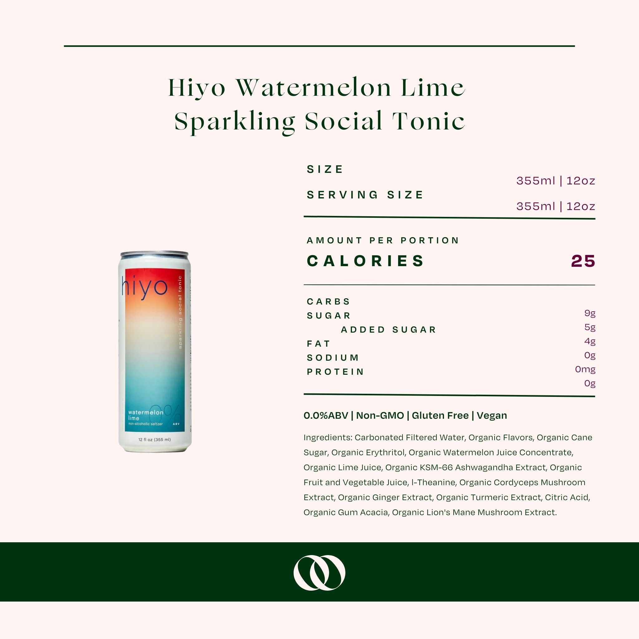 Hiyo - Watermelon Lime Non-Alcoholic Sparkling Social Tonic - 4 Pack