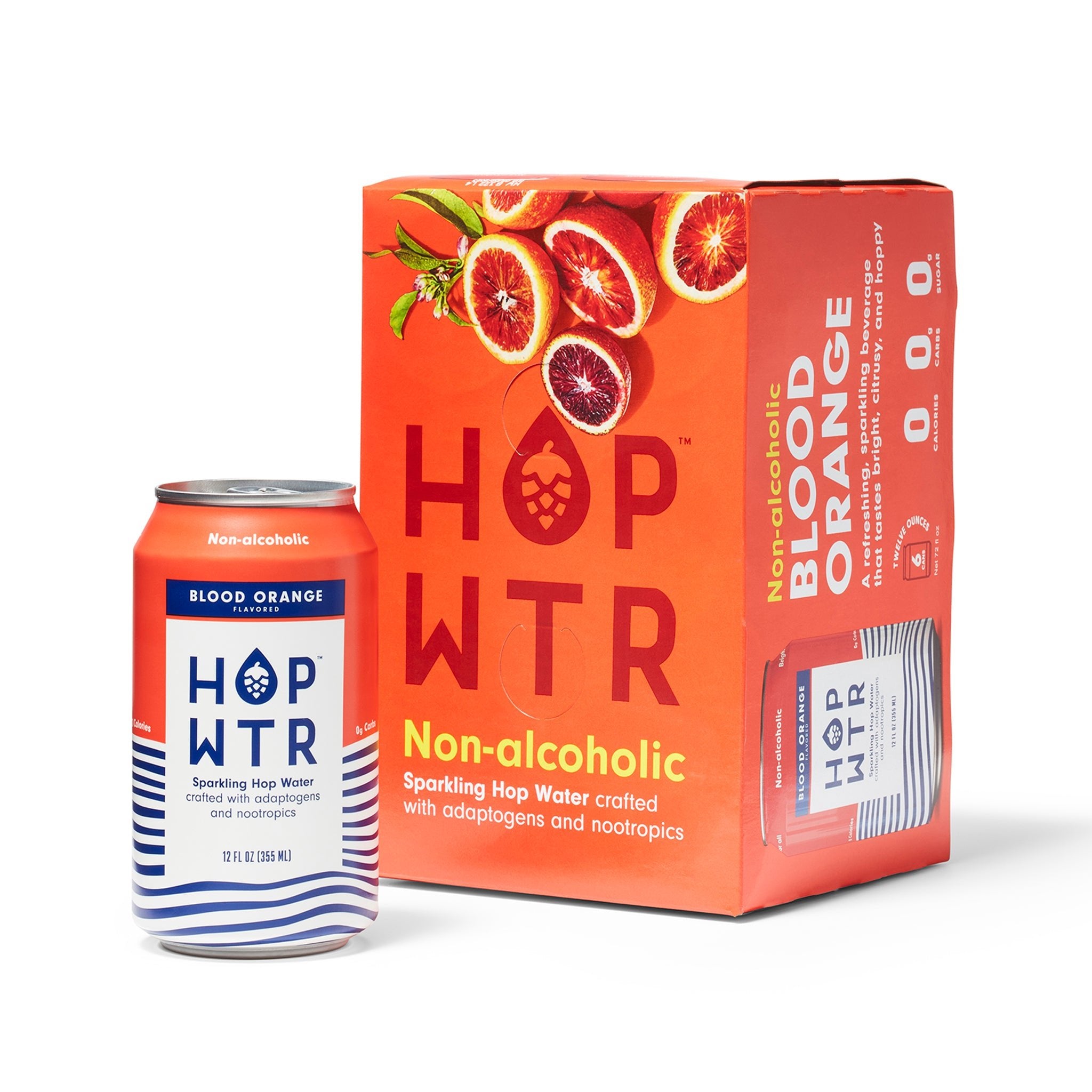 HOP WTR - Blood Orange - Non-Alcoholic Sparkling Hop Water - 6 Pack