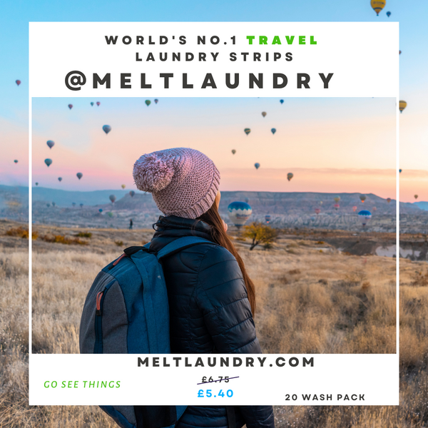 Melt Travel Laundry Detergent Strips ad with balloons